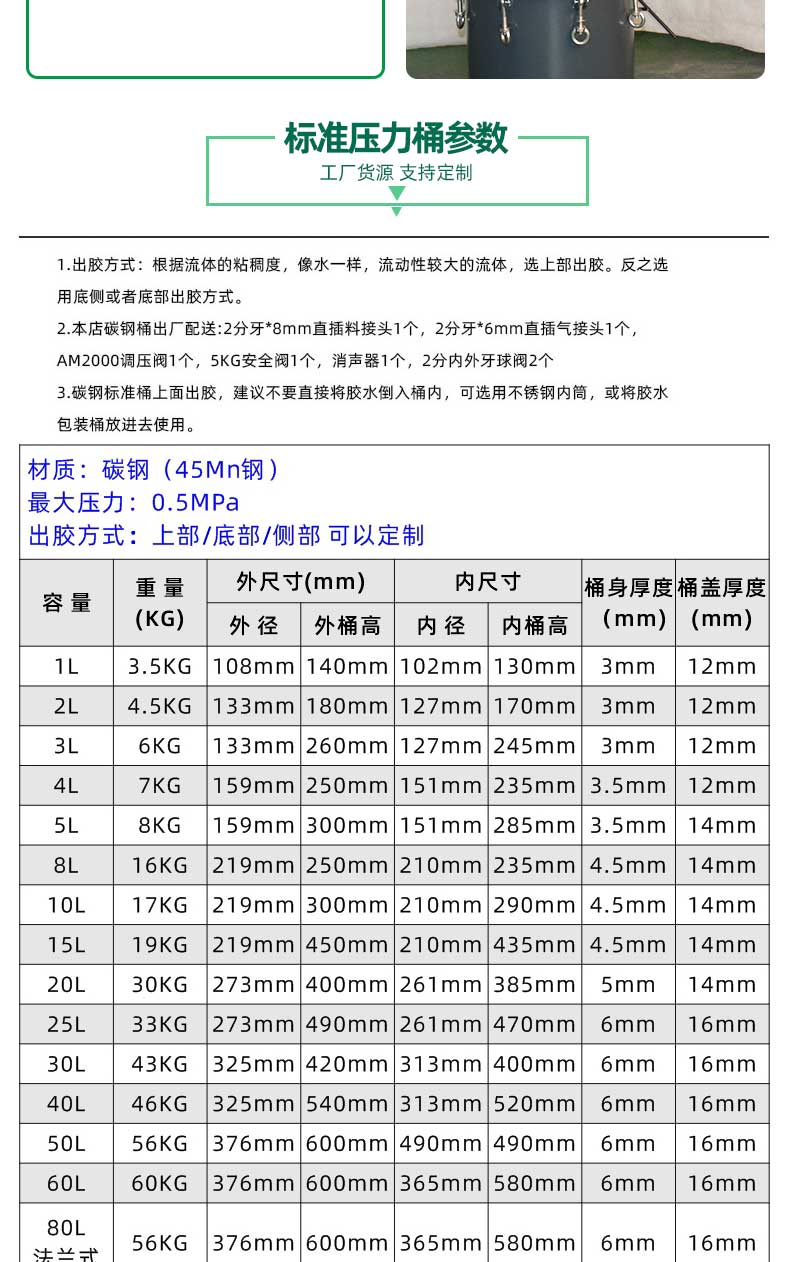 普通碳鋼壓力桶參數
